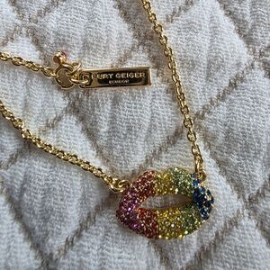 Kurt Geiger Gold Rainbow Crystal Lip Pendant Necklace